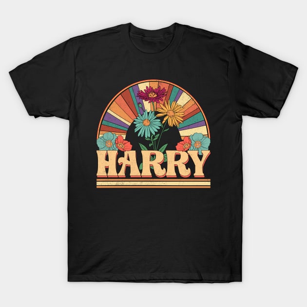 Harry Flowers Name Personalized Gifts Retro Style T-Shirt by Dinosaur Mask Store